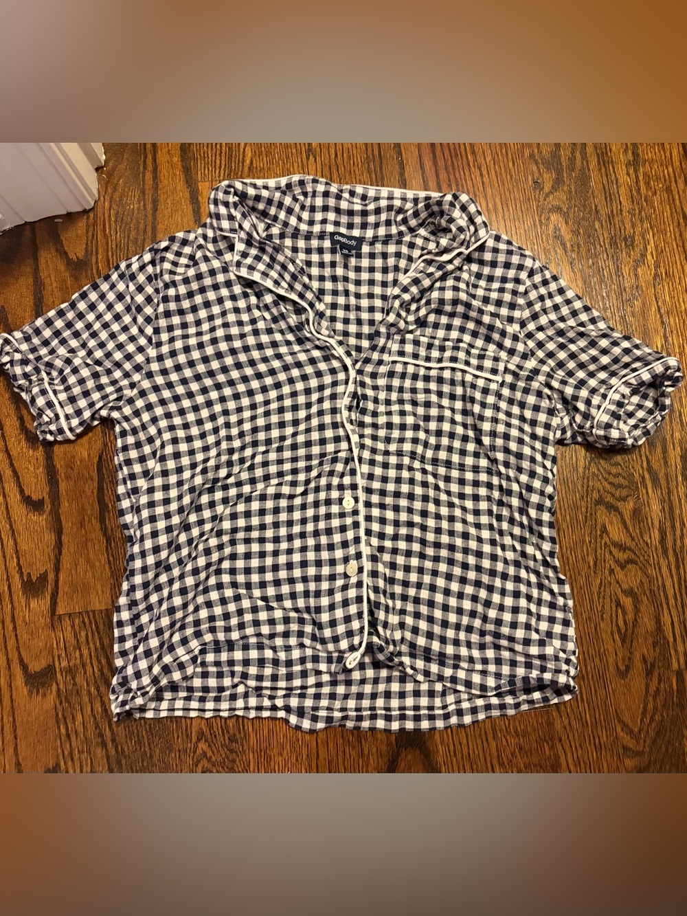 Gap Body Women's Navy & White Gingham Button-Up Pajama Top